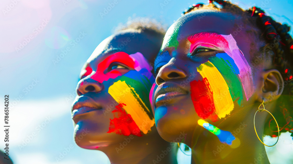 Obraz premium African Girls with Rainbow Painted Faces at LGBT Demonstration