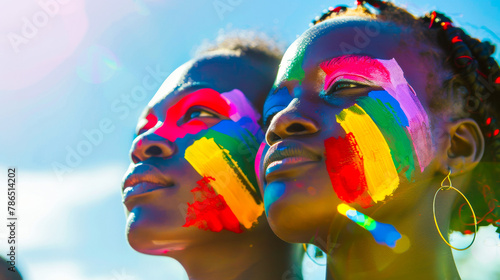 African Girls with Rainbow Painted Faces at LGBT Demonstration