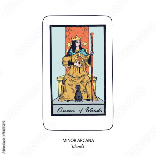Tarot card vector deck . Minor Arcana Wands . Occult esoteric spiritual Tarot. Isolated colored hand drawn illustrations
