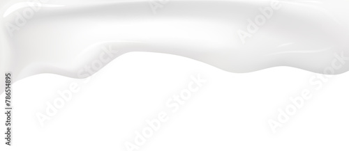 Milk cream vector high quality texture with shadow isolated on white background. Melted white creamy milkshake border template