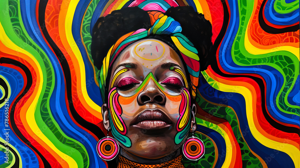 Psychedelic Woman's Portrait with LGBT Pride Theme
