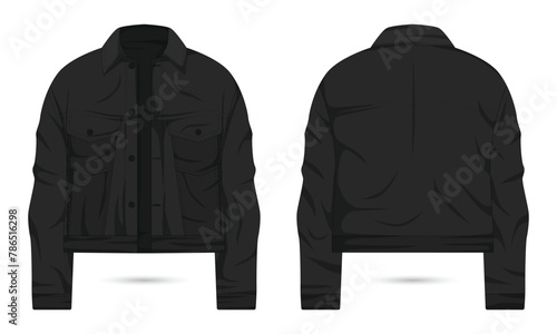 Black denim biker jacket template front and back view