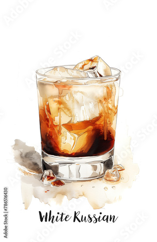 Watercolor illustration of a White Russian cocktail isolated on white © asife