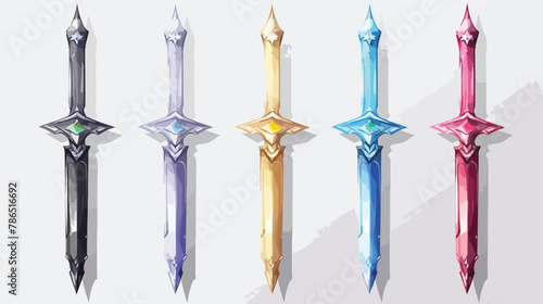 3D swords with crystals of different colors