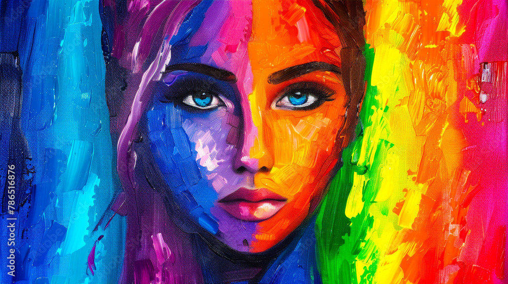 Colorful Pride Month Acrylic Portrait of a Teen Girl
