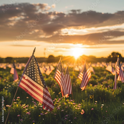 Field of American Flags Honoring Veterans on Memorial Day. In remember of military veteran and Happy memorial day Celebration 