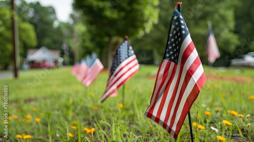 Field of American Flags Honoring Veterans on Memorial Day. In remember of military veteran and Happy memorial day Celebration 