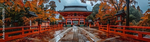 panoramic 32:9 ancient japanese temple by day in high resolution