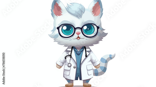 A cat in a doctors costume in a clinic flat vector isolated © Megan