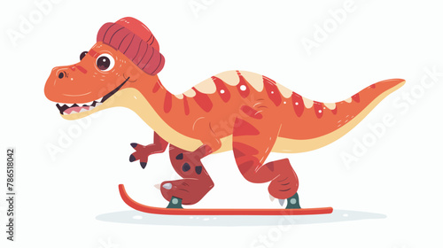A charming cartoon dinosaur skating isolated