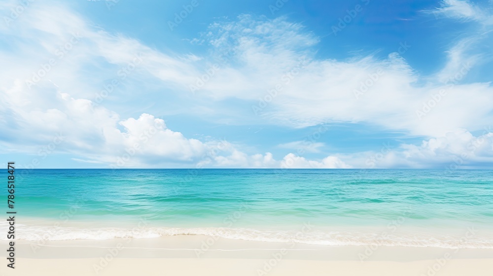 Beautiful Tropical Sea Beach with Blue Sky, White Clouds, and Reflection Summer Vacation Paradise Travel Landscape Wallpaper Background Beautiful Tropical Sea Beach with Blue Sky, White Clouds, and Reflection Summer Vacation Paradise Travel Landscape Wallpaper Background