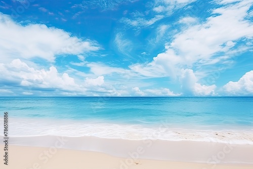 Beautiful Tropical Sea Beach with Blue Sky  White Clouds  and Reflection Summer Vacation Paradise Travel Landscape Wallpaper Background