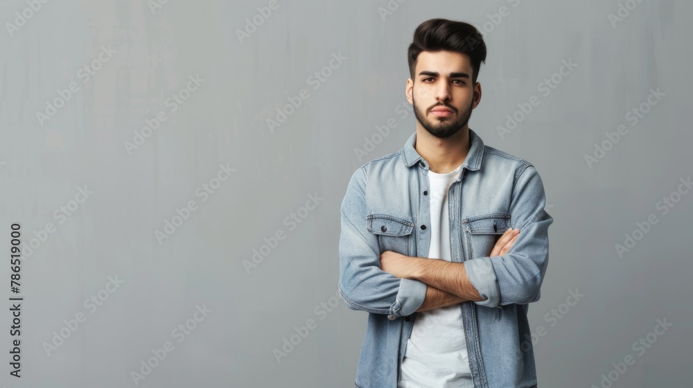 Man With Arms Crossed in Front of Gray Background Man With Arms Crossed in Front of Gray Background