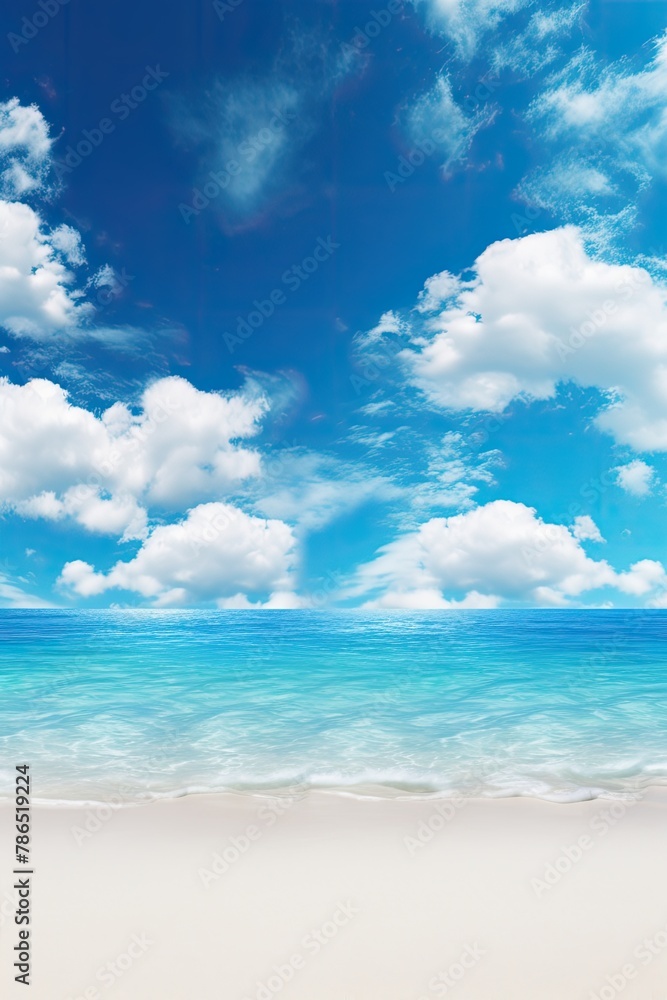 Beautiful Tropical Sea Beach with Blue Sky, White Clouds, and Reflection Summer Vacation Paradise Travel Landscape Wallpaper Background Beautiful Tropical Sea Beach with Blue Sky, White Clouds, and Reflection Summer Vacation Paradise Travel Landscape Wallpaper Background