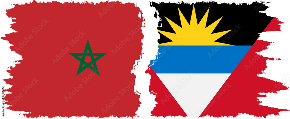 Antigua and Barbuda and Morocco grunge flags connection vector Antigua and Barbuda and Morocco grunge flags connection vector