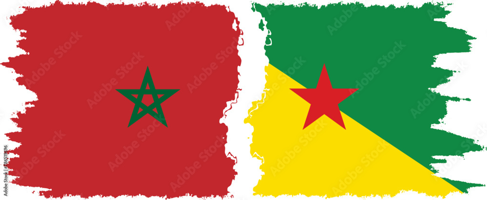 French Guiana and Morocco grunge flags connection vector French Guiana and Morocco grunge flags connection vector