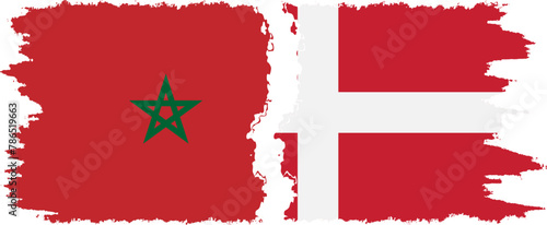 Denmark and Morocco grunge flags connection vector
