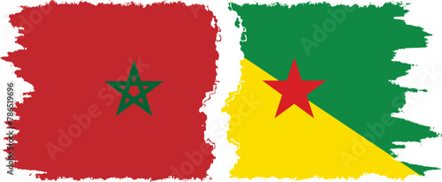French Guiana and Morocco grunge flags connection vector