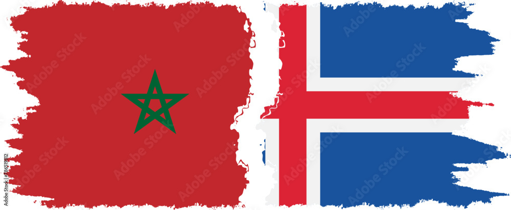 Iceland and Morocco grunge flags connection vector Iceland and Morocco grunge flags connection vector