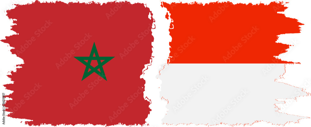 Indonesia and Morocco grunge flags connection vector Indonesia and Morocco grunge flags connection vector