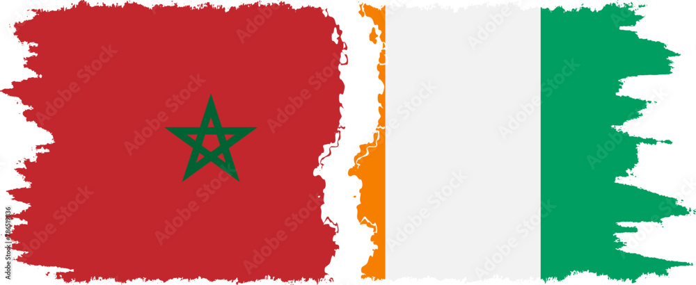 Ivory Coast and Morocco grunge flags connection vector Ivory Coast and Morocco grunge flags connection vector