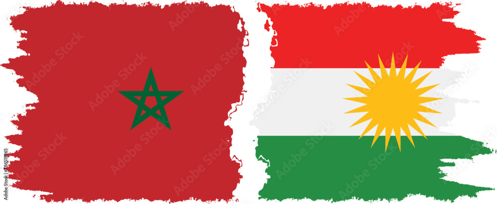 Kurdistan and Morocco grunge flags connection vector Kurdistan and Morocco grunge flags connection vector