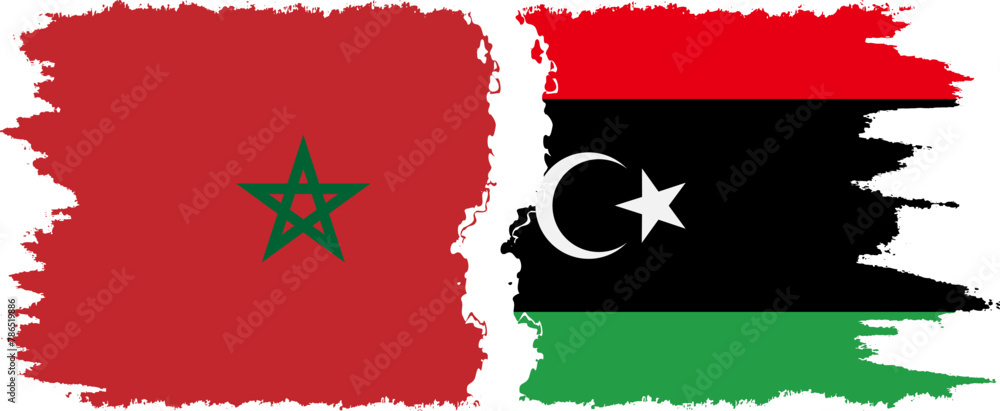 Libya and Morocco grunge flags connection vector Libya and Morocco grunge flags connection vector