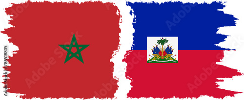 Haiti and Morocco grunge flags connection vector photo