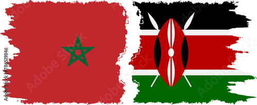 Kenya and Morocco grunge flags connection vector