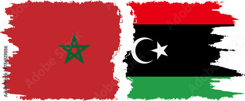 Libya and Morocco grunge flags connection vector