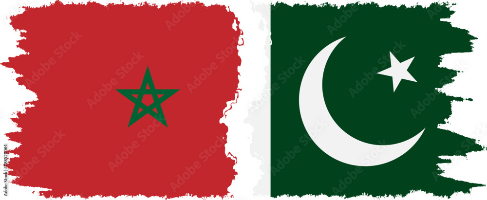 Pakistan and Morocco grunge flags connection vector Pakistan and Morocco grunge flags connection vector