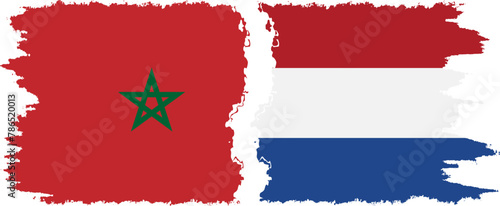 Netherlands and Morocco grunge flags connection vector