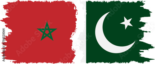 Pakistan and Morocco grunge flags connection vector