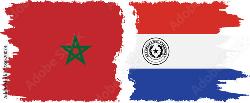 Paraguay and Morocco grunge flags connection vector