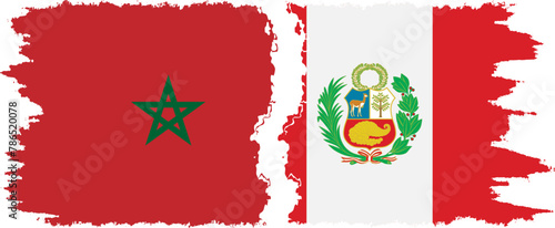 Peru and Morocco grunge flags connection vector