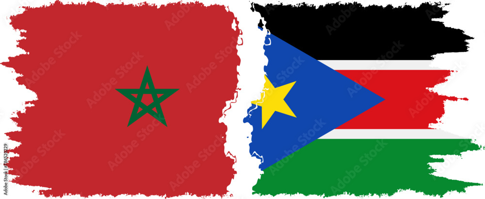 South Sudan and Morocco grunge flags connection vector South Sudan and Morocco grunge flags connection vector