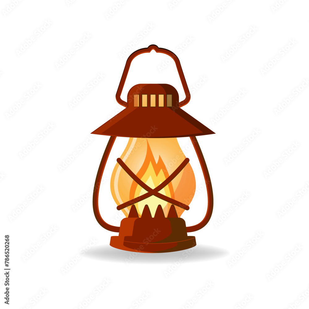 Old lantern oil lamp vector isolated illustration