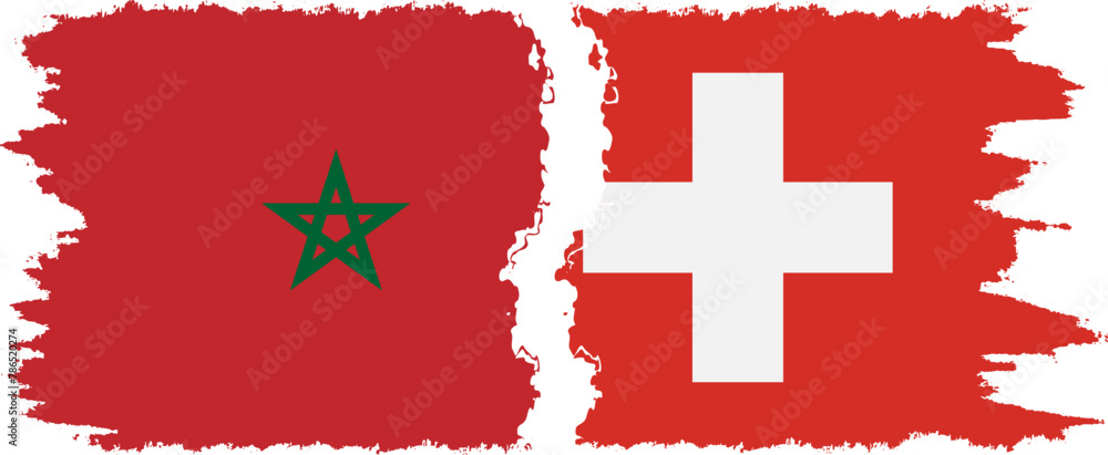 Obraz premium Switzerland and Morocco grunge flags connection vector