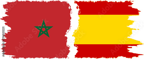 Spain and Morocco grunge flags connection vector