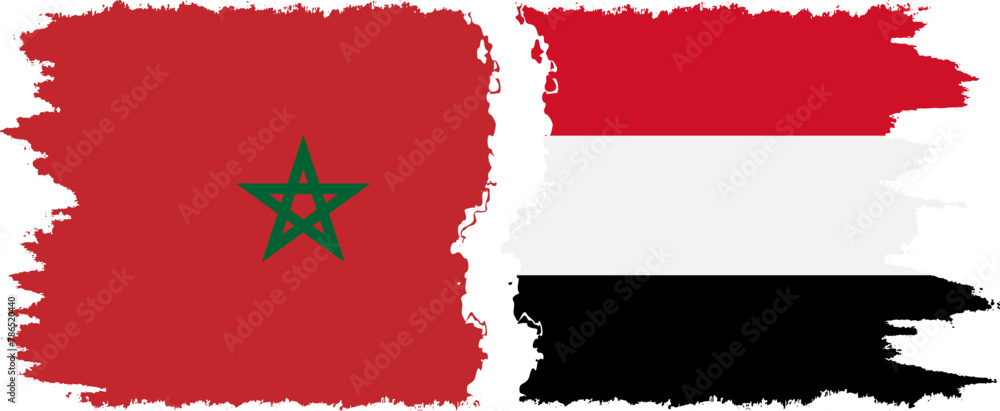 Yemen and Morocco grunge flags connection vector Yemen and Morocco grunge flags connection vector