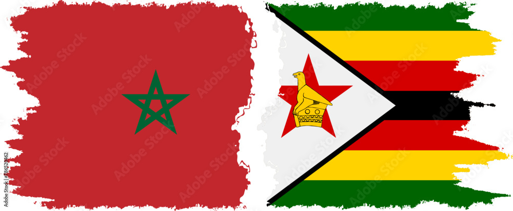 Zimbabwe and Morocco grunge flags connection vector Zimbabwe and Morocco grunge flags connection vector