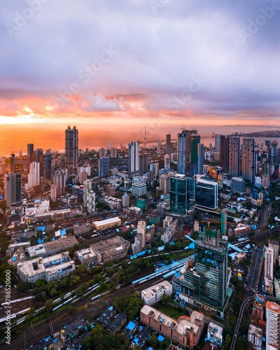 Aerial View Downtown Mumbai Sunset