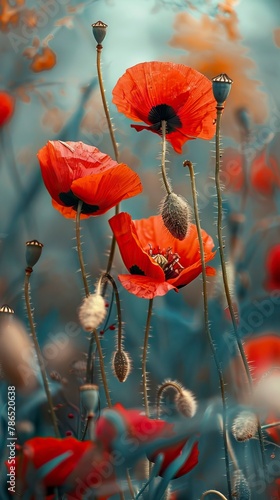 poppy flowers in summer  In remember of military veteran and Happy memorial day Celebration 