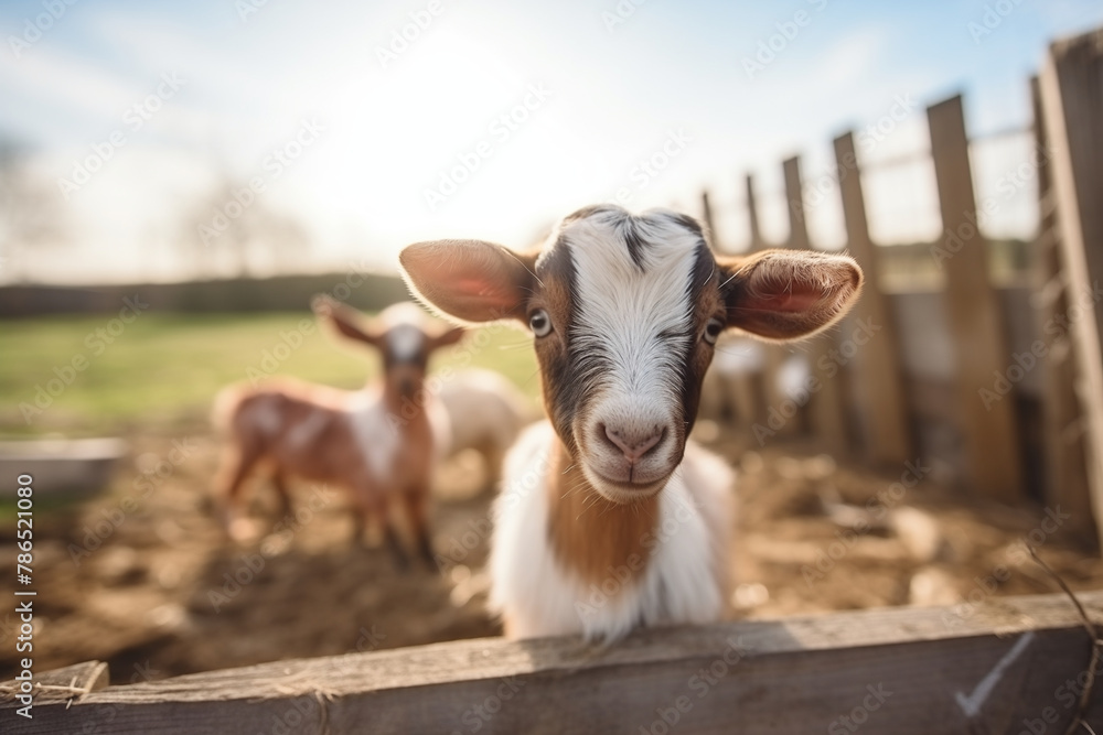 Obraz premium Portraits of farm animals in humane conditions, creatively advocating for ethical farming practices and animal welfare, with copy space