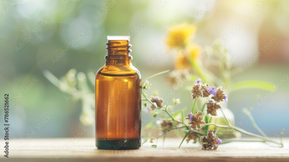 Bottle of Essential Oils on Table Bottle of Essential Oils on Table