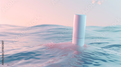 An artistic representation of a derma roller floating above a serene water surface, symbolizing clarity and purity in skincare. photo