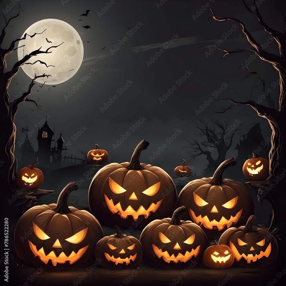 Halloween banner illustration with scary pumpkins background concept Halloween banner illustration with scary pumpkins background concept