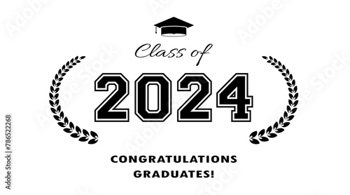 Class of 2024. Graduation banner. Design for flyer, invitation, greeting card. Vector illustration