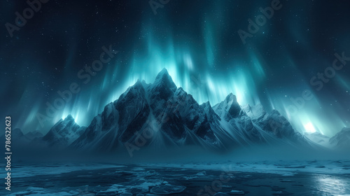 Snowy Mountains and North Lights Winter Landscape