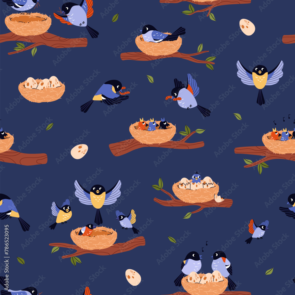 Avian life cycle seamless pattern vector illustration Avian life cycle seamless pattern vector illustration